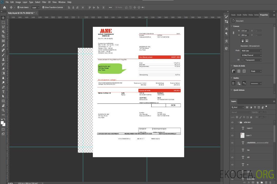 Suède Mjölby Kraftnat AB Modèle de facture de services publics aux formats Word et PDF template